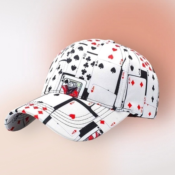 DECK of Playing Cards Poker Adjustable Baseball Cap Hat FREE Matching Earrings - Picture 5 of 15